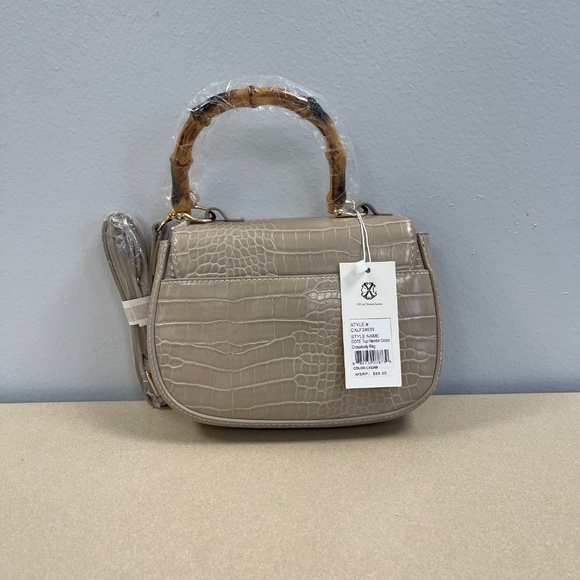 CXL By Christian Lacroix Cote Crossbody Bag w/ Wood-Look Top Handles -Cream- NWT - Picture 3 of 6
